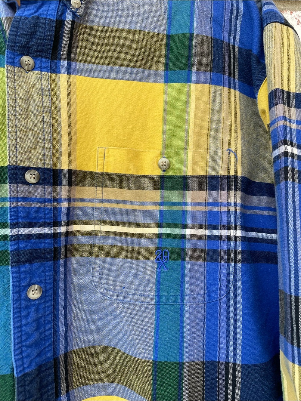 🌱5/$25🌱Wrangler | Twenty X Bright Yellow & Blue Plaid 90s Y2k Button Down Shirt - Picture 4 of 6